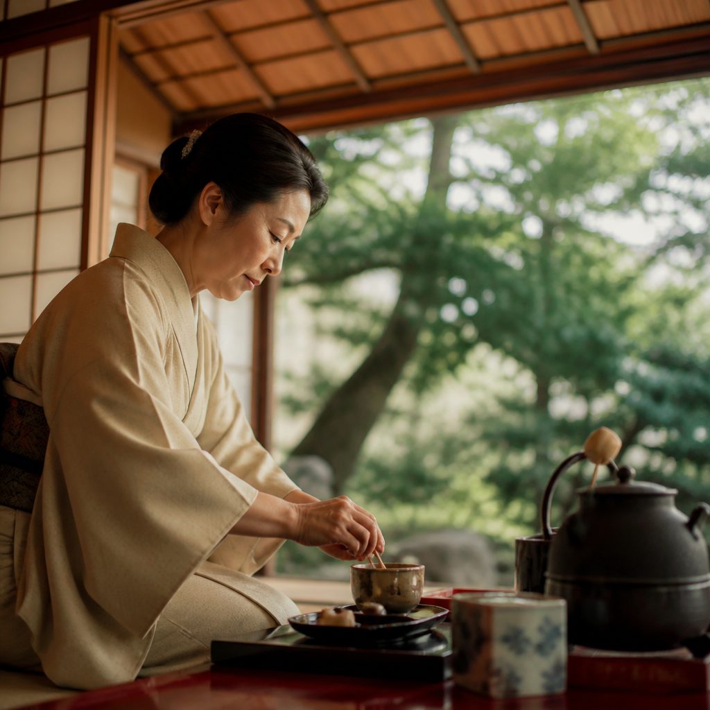 抹茶を点てる手元