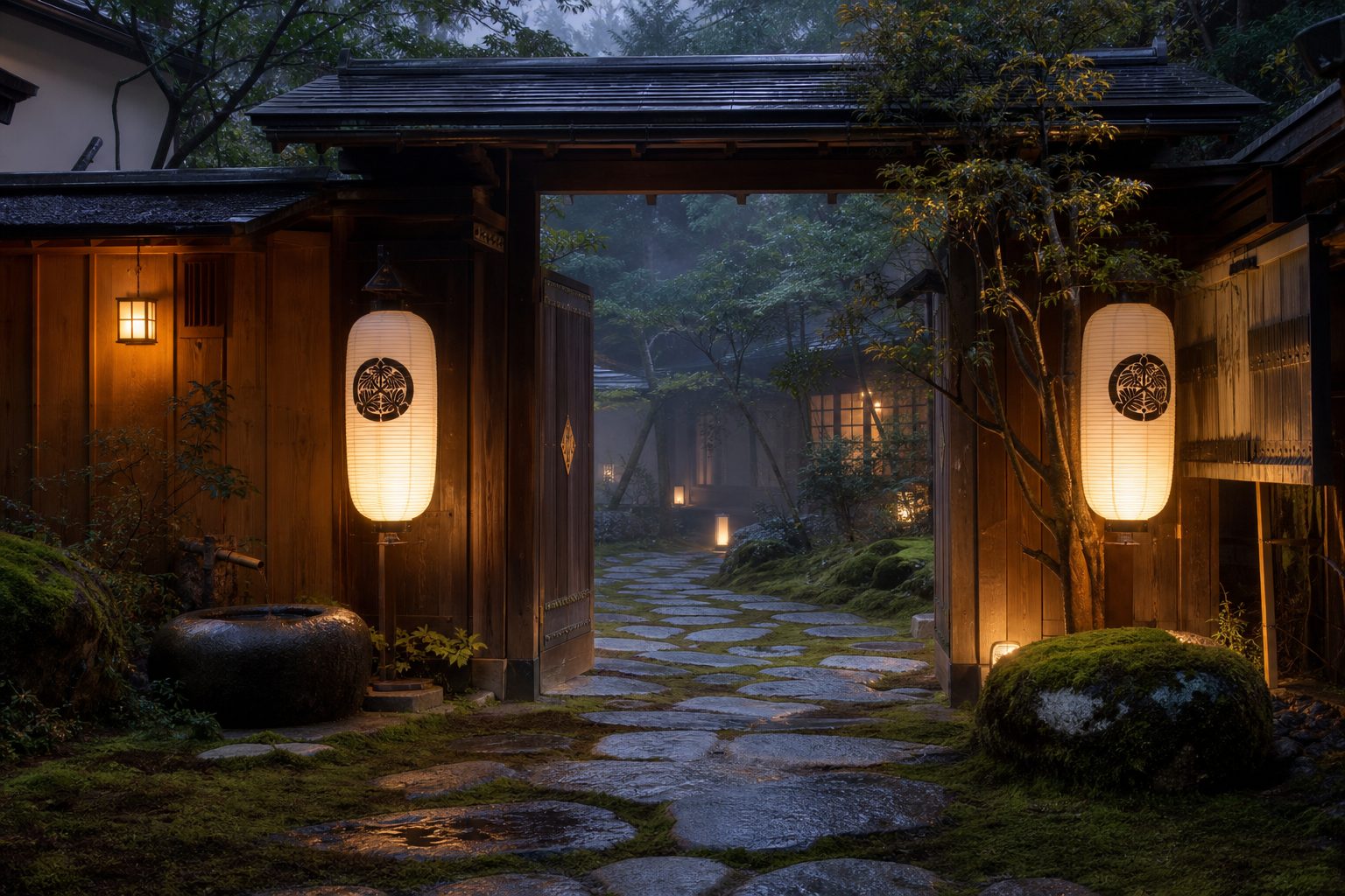 夕暮れの中庭