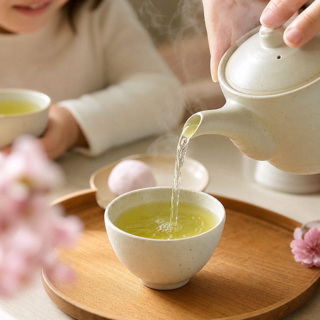子どもの手と湯呑み